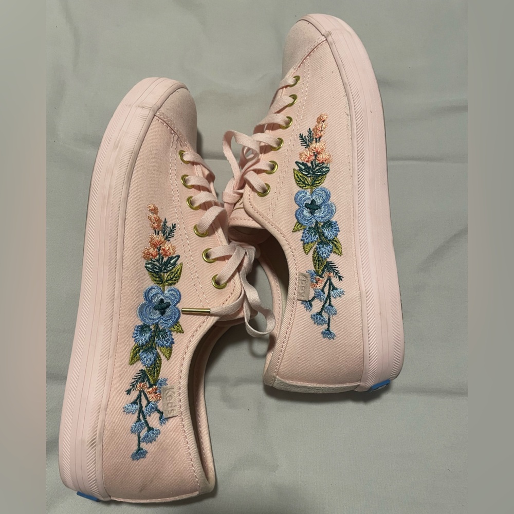 Keds x Rifle Paper Co Sneaker Women's Size 7.5 Pink Embroidered Floral Flower - Picture 6 of 10